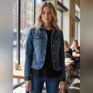 Parasuco Women's Jeans Jacket Leather Trim Buttons Closure 100% Cotton